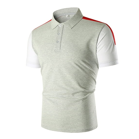 SDNall Turn-Down Collar Shirts for Men Short-Sleeved Turn-Down Collar Patchwork Buttons Blouse Shirt Tops Casual Shirt for Men (Gray,Sizes:S-2XL)