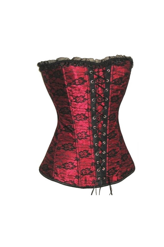 Underbust Corset for Women with Lace Trim and Detachable Garters, Waist Trainer Belt and Panty Set for Shapewear and Burlesque