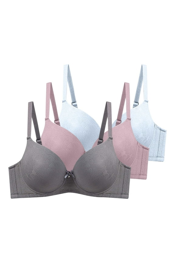 Underwire Bras for Women, 3-Pack Solid Color Maternity and Sleep Bras with Lift and Support, Plus Size D-Cup in Light Blue Pink and Nude