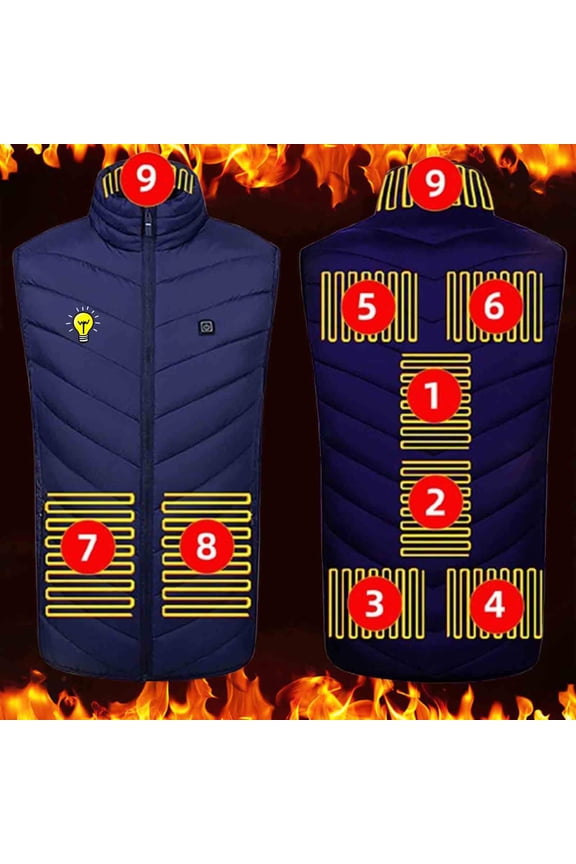 Unisex 9-Zone Heated Jacket, Dual-Control Usb Charged, Print Design, Stand Collar