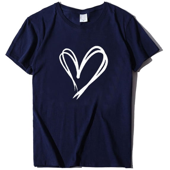 SDNall Valentine'S Day Shirts Love Shirt Cute Heart Graphic Pullover Color Printing Short Sleeves Shirt (Navy,Sizes:S-3XL)
