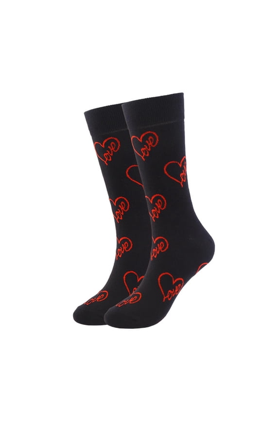 Valentine's Day Socks, Couples Socks, Funny Gift, Matching Set for Him and Her, Mid Crew Socks with Heart Design, Warm Fleece Lined Socks for Cold Weather