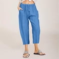 thumbnail image 1 of SDNall Wide Leg Capris for Women Casual Cotton Linen Drawstring Elastic Waist Wide Leg Pants Cropped Trousers Cotton and Linen Capris Pants (Blue, Sizes S-XXXXXL), 1 of 9