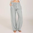 thumbnail image 1 of SDNall Wide Leg Pants Woman Casual Solid Cotton Linen Drawstring Elastic Waist Long Wide Leg Pants, 1 of 9