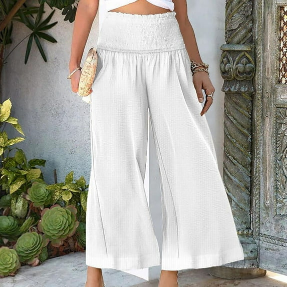 SDNall Wide Leg Pants Woman Fashion Casual Solid Color Pants Straight Wide Leg Trousers Pants (White, Sizes S-XXL)