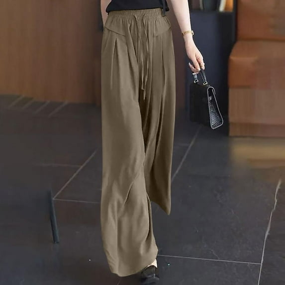 SDNall Wide Leg Pants for Women New Casual Quick Drying Sun Protection Lightweight and High Elastic Wide Leg Pants for Spring and Summer Flowy Pants for Women (Brown,Sizes:M-2XL)