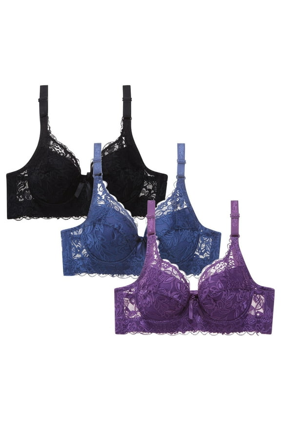 Wireless Bra for Women, 3-Pack Leopard Print Front Closure Bralette with Side Support for Everyday Wear and Sleep