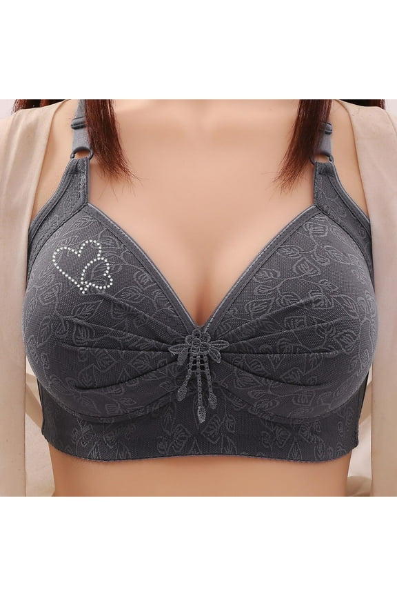 Wireless Bra for Women, Lace Flower Gathered Design, Full Coverage DD to G Cup, Comfortable Everyday and Sleepwear, in Beige