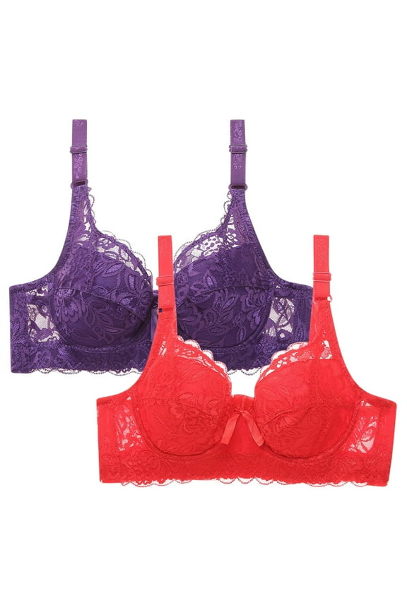 Wireless Bra for Women, Leopard Print Front Closure Bralette, 2-Pack with Side Support for Full Coverage and Comfort