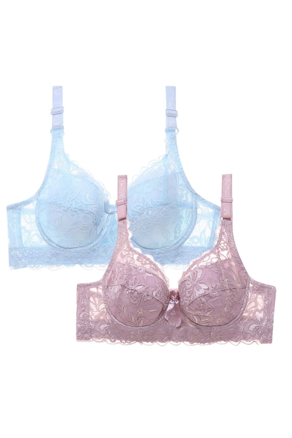 Wireless Bra for Women, Leopard Print Front Closure Bralette, 2-Pack with Side Support for Full Coverage and Comfort