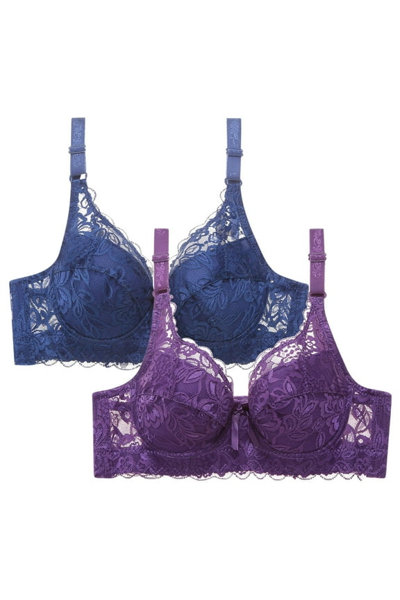 Wireless Bra for Women, Leopard Print Front Closure Bralette, 2-Pack with Side Support for Full Coverage and Comfort