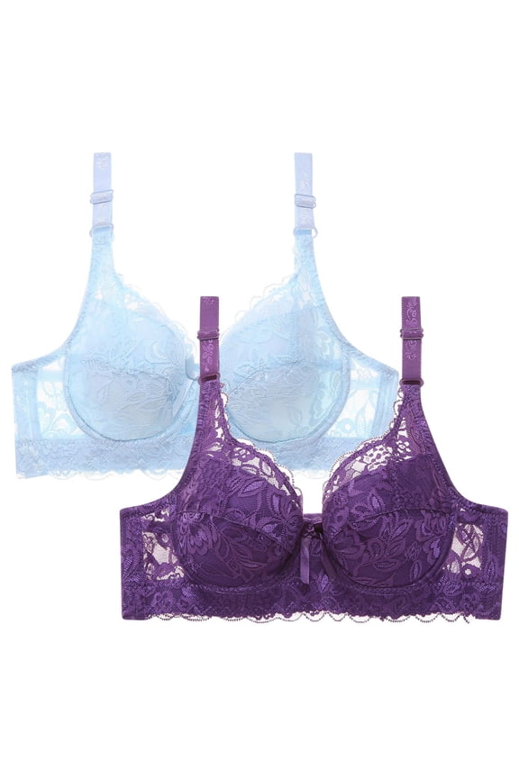 Wireless Bra for Women, Leopard Print Front Closure Bralette, 2-Pack with Side Support for Full Coverage and Comfort