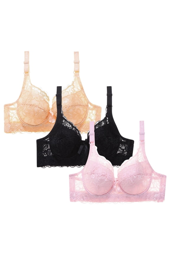 Wireless Bra for Women, Leopard Print Front Closure Bralette, 3-Pack with Side Support for Full Coverage and Comfort