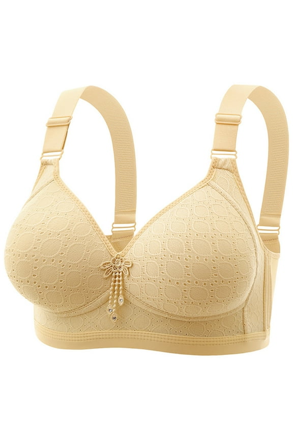 Wireless Bra for Women, Round Embossed Back-Closure Bralette, Thin Comfort Fit, Breathable Everyday T-Shirt Bra in Nude