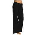 thumbnail image 1 of SDNall Women Casual Cotton Linen Elastic Waist Drawstring Long Wide Leg Pants, 1 of 9