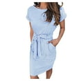 thumbnail image 1 of SDNall Women Casual Crewneck Straps Short Sleeve Striped Printing Loose Dress, 1 of 7