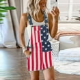 thumbnail image 1 of SDNall Women Casual Denim Dress Overalls Jumpsuit Rompers Flag Print Pocket Fashion Button Mini Dress Strap Dress Mini Dress Sizes:S-2XL, 1 of 1