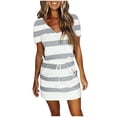 thumbnail image 1 of SDNall Women Casual V-Neck Short Sleeve Bandage Stripe Printing Loose Dress, 1 of 9