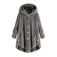 thumbnail image 1 of SDNall Women Plus Size Button Plush Tops Hooded Loose Cardigan Wool Coat Winter Jacket, 1 of 9