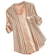 thumbnail image 1 of SDNall Women Plus Size Three Quarter Striped Print V-Neck Loose T-Shirt Blouse, 1 of 9