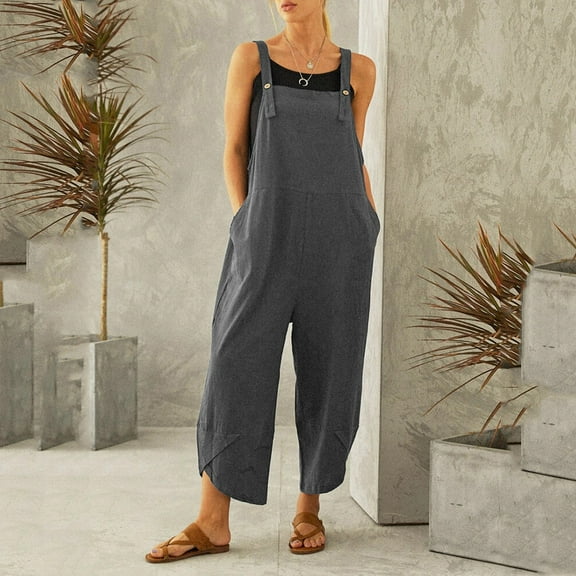 SDNall Women'S Jumpsuits, Rompers & Overalls Fashion Casual Pocket Romper Long Playsuit Strap Button Jumpsuit Womens Romper Sizes:M-5XL