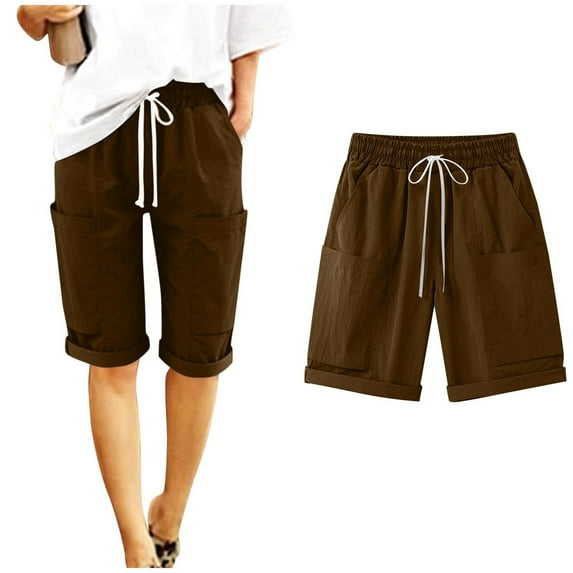 SDNall Women's Casual Capris Shorts with Drawstring Waist and Pockets, Soft Stretch Fabric Lounge Pants for Home, Outdoor, and Leisure Activities