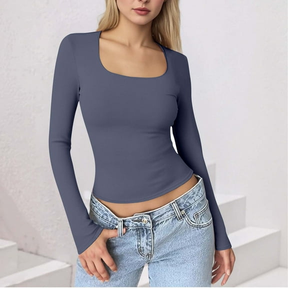 SDNall Women's Casual Loose Fit Round Neck Blouse - Long Sleeve Solid Color