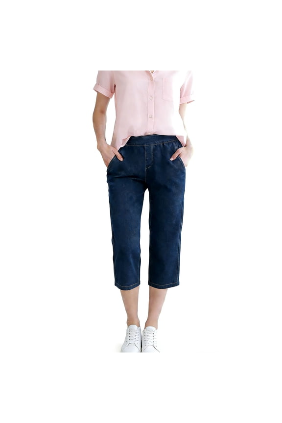 Women's Casual Stretch Pants, Solid Color Denim Jeans with Two Pockets for Daily Wear And Party