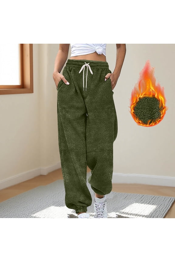 Women's Fleece Joggers with Pockets, Cuffed Ankle Casual Sweatpants Drawstring Elastic Waist Lounge Pants