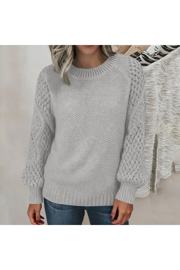 Women's Long Sleeve Pullover Sweater, Round Neck Knitted Top, Soft Acrylic Material for Comfort, Versatile Casual Wear for Home and Office