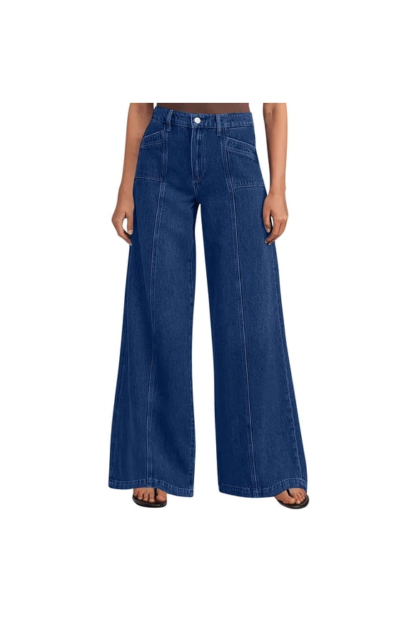 Women's Loose Fit Wide Leg Jeans, Casual Long Pants with Solid Color for Daily Wear, Lounge or Outdoor