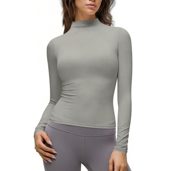 SDNall Women's Mock Neck Long Sleeve Pullover Top, Solid Color Semi-Turtleneck Blouse for Everyday Casual in Spring Fall Winter
