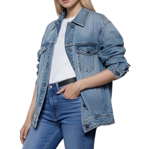SDNall Women‘s Oversized Denim Jacket, Washed Vintage Collared Jacket, Loose Fit American Street Style Coat