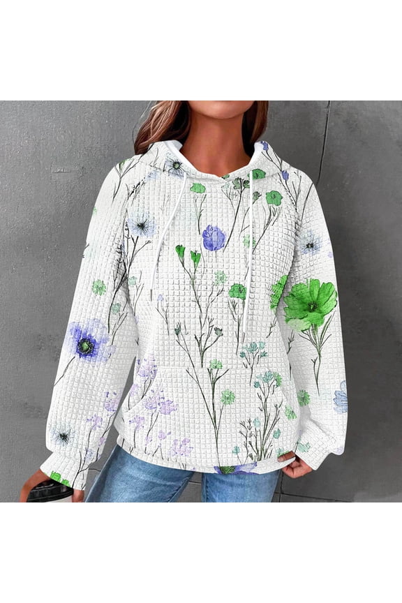 Women's Printed Raglan Sweater - Hooded Long Sleeve Top with Pockets