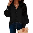 thumbnail image 1 of SDNall Women‘s Puff Sleeve Button Down Shirt, Solid Color Long Sleeve Blouse with Pointed Collar for Casual Wear, 1 of 8