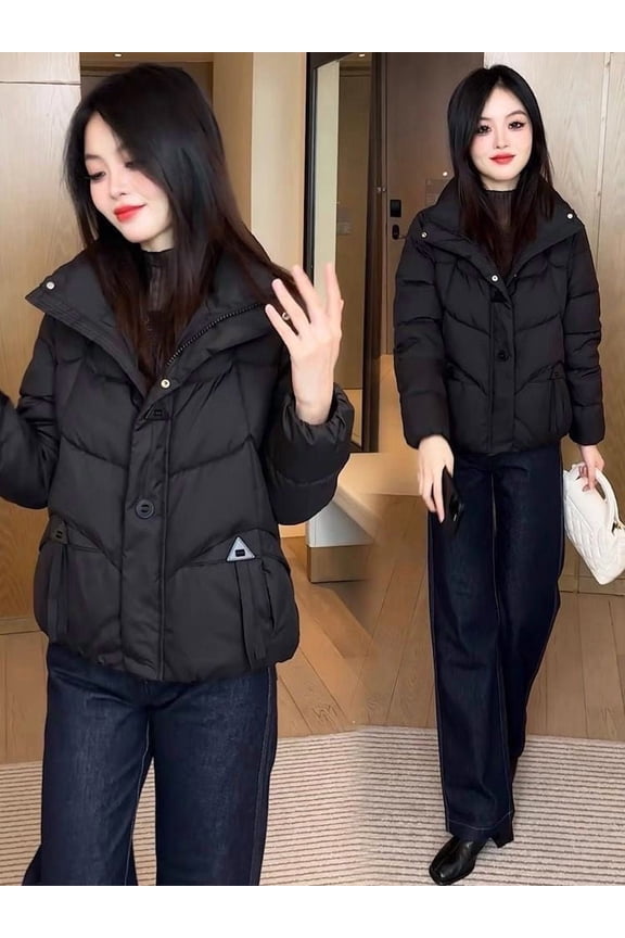 Women's Quilted Jacket, Casual Loose Fit Long Sleeve Coat with Elastic Cuffs and Two Hand Pockets, Snap Front Closure for Easy Wear, Soft and Warm Outerwear Perfect for Fall Winter Season