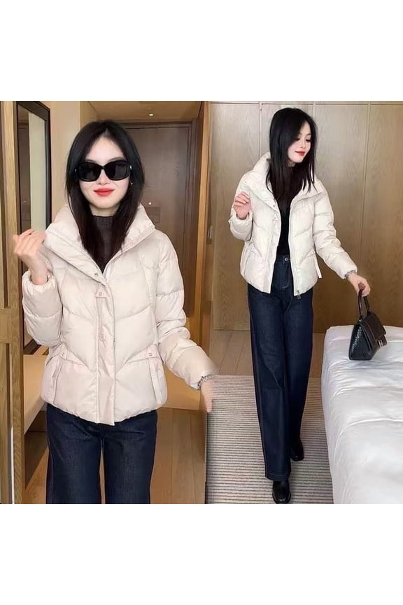 Women's Quilted Jacket, Casual Loose Fit Long Sleeve Coat with Elastic Cuffs and Two Hand Pockets, Snap Front Closure for Easy Wear, Soft and Warm Outerwear Perfect for Fall Winter Season