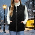 thumbnail image 1 of SDNall Women's Quilted Sleeveless Puffer Vest, Solid Color Side Zipper Pocket Jacket for Winter Layering, 1 of 9