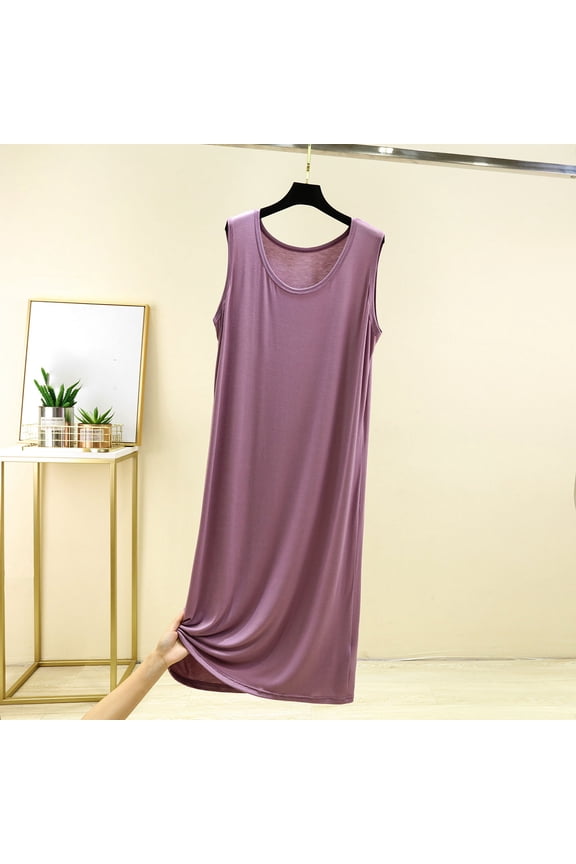 Women's Sleeveless Round Neck Nightgown, Soft Modal Loose Fit Bathrobe for Home Lounge Wear, Comfortable Sleepwear with Belt and Lace Decor, All Season Casual Robe for Adults