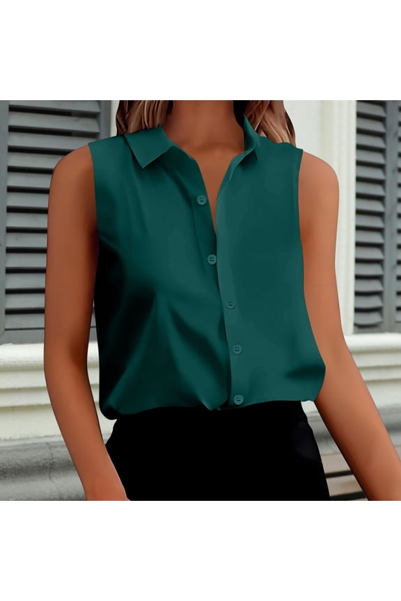 Women's Sleeveless Satin Blouse, Notch Lapel Button Front Shirt for Women Office Wear, Lightweight Summer Casual Top, Fashion Tunics for Women