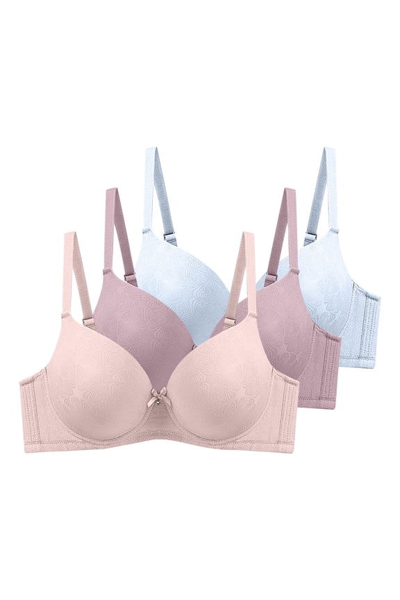 Women's Solid Color Adjustable Wireless Bra, Maternity & Sleep Use, 4-Row Hook, Comfy Strap, 3-Pack Soft Nylon Underwear