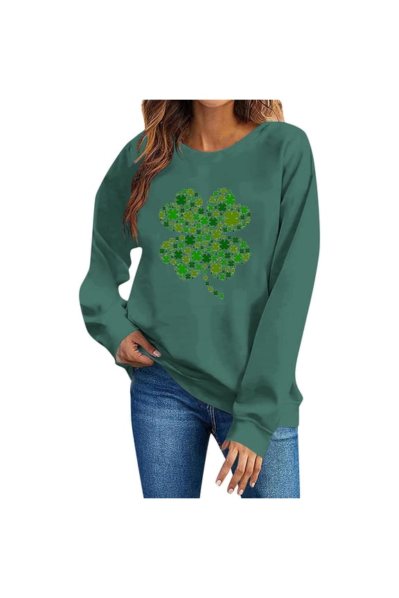 Women's St. Patrick's Day Sweatshirt, Long Sleeve Round Neck Printed Top, Casual Comfortable Pullover for Fall and Winter, Note on Asian Sizing