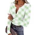 thumbnail image 1 of SDNall Women's Stretch Casual Long Sleeve V-Neck Top, Striped Ribbed Knit Button-Down Blouse, 1 of 9