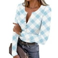 thumbnail image 1 of SDNall Women's Stretch Casual Long Sleeve V-Neck Top, Striped Ribbed Knit Button-Down Blouse, 1 of 9