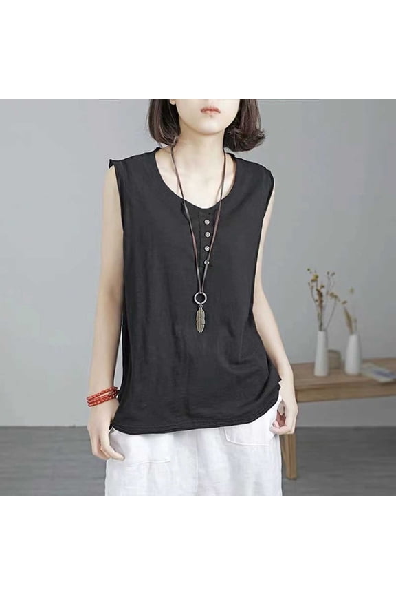 Women's Tank Tops, Button Front Sleeveless Blouse, Round Neck Pullover Top for Women, Casual and Comfortable Shell for Daily Wear