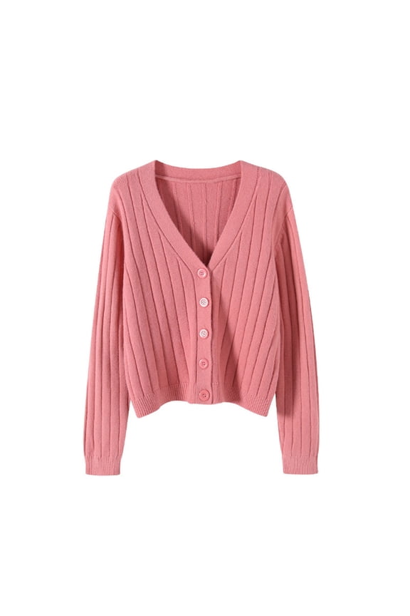 Women's V-Neck Long Sleeve Cardigan, Lightweight Open Front Knit Sweater, Cropped Casual Cover-Up for Spring Fall