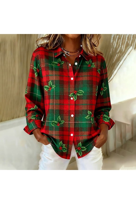 Women's Vintage Plaid Shirt, Long Sleeve Button-Down Blouse with Spread Collar for Casual Wear