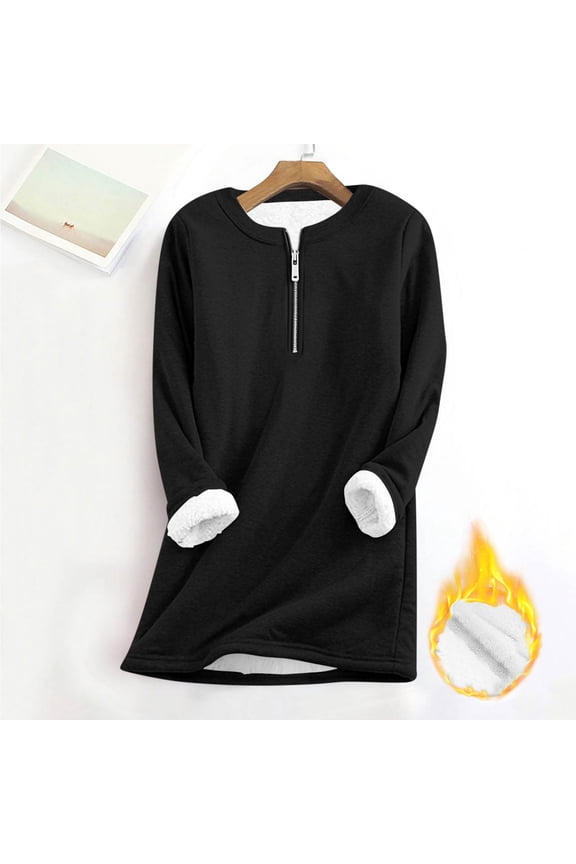 Women's Warm Fleece Jacket, Loose Fit Half Zip Long Sleeve Top with Pockets