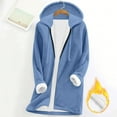 thumbnail image 1 of SDNall Women's Warm Fleece Jackets, Hooded, Loose Fit, Full Zipper, Pockets, Lamb Fur Trim, 1 of 9