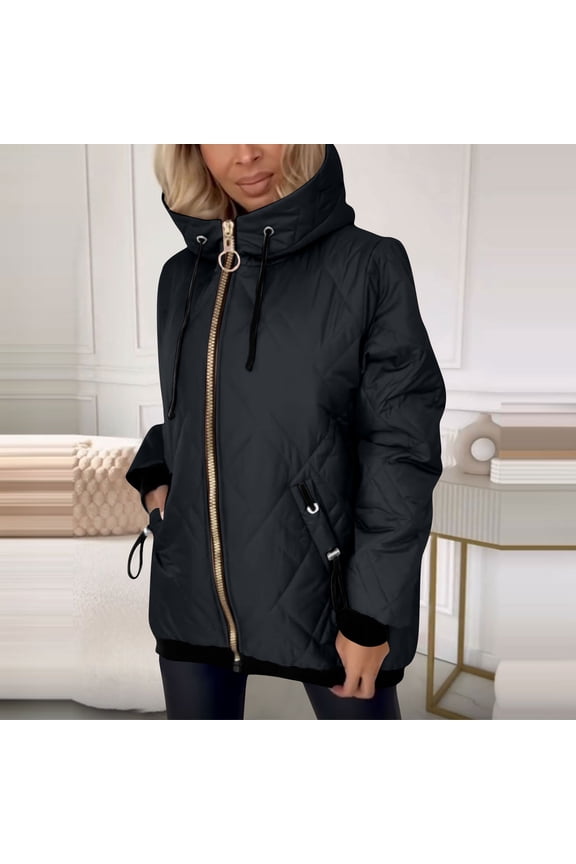 Women's Warm Hooded Zipper Casual Coat Jacket with Long Sleeves - Winter Essential